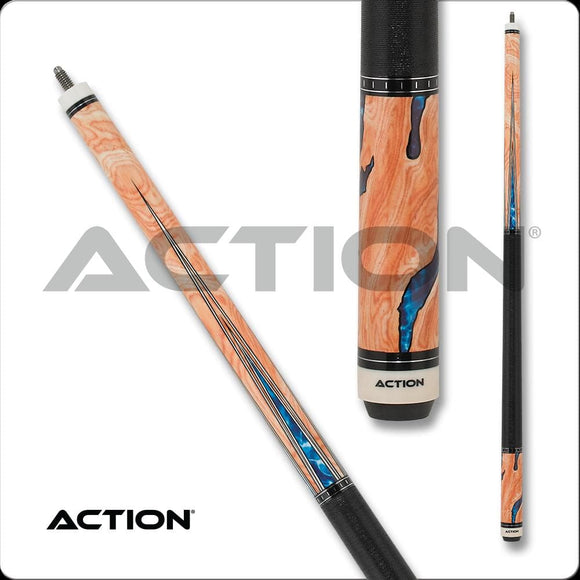 Action ACT153 Pool Cue - Burl wood overlay with water design